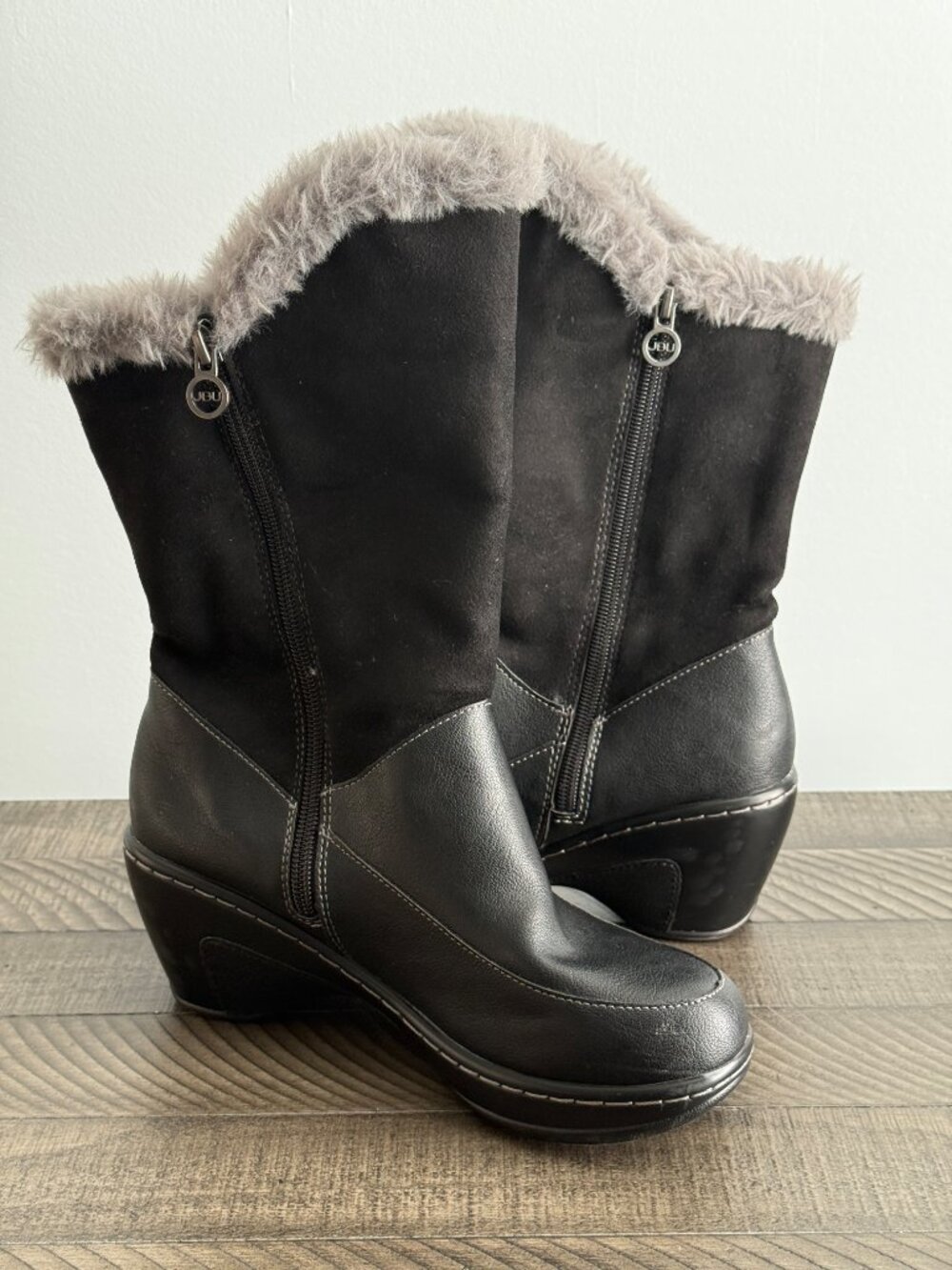 JBU by Jambu "Camille" Faux Fur Lined Side Zip Wedge Mid-Calf Boots Wm Size 7M - Picture 2 of 11